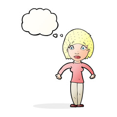 cartoon surprised woman with thought bubble