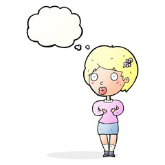 cartoon surprised woman with thought bubble