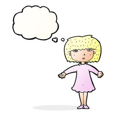 cartoon surprised woman with thought bubble