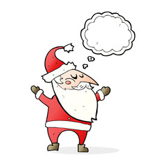 cartoon santa claus with thought bubble
