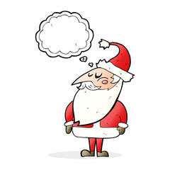 cartoon santa claus with thought bubble