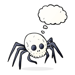 cartoon spooky halloween skull spider with thought bubble