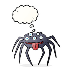 cartoon gross halloween spider with thought bubble