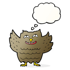 cartoon happy owl with thought bubble