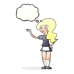 cartoon waitress with thought bubble