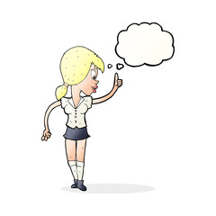 cartoon girl with idea with thought bubble