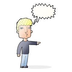 cartoon pointing man with thought bubble