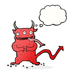 cartoon little demon with thought bubble