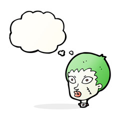cartoon female zombie head with thought bubble