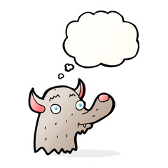 cartoon happy wolf with thought bubble
