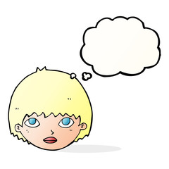 cartoon girl staring with thought bubble