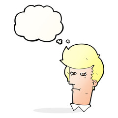 cartoon man narrowing eyes with thought bubble
