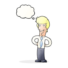 cartoon happy man with thought bubble