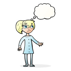 cartoon worried girl with thought bubble