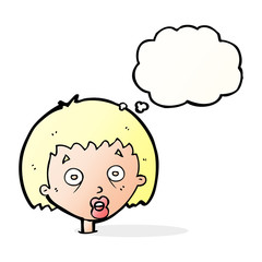 cartoon shocked woman with thought bubble
