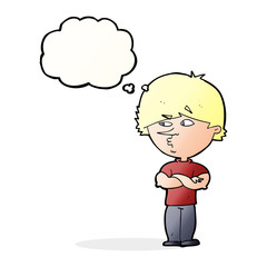 cartoon suspicious man with thought bubble
