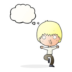 cartoon excited boy with thought bubble