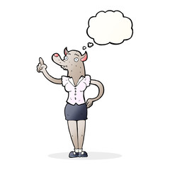 cartoon werewolf woman with idea with thought bubble