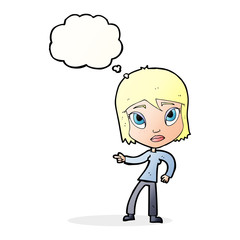 cartoon pointing woman with thought bubble
