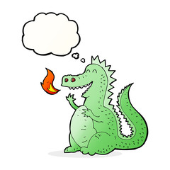 cartoon fire breathing dragon with thought bubble