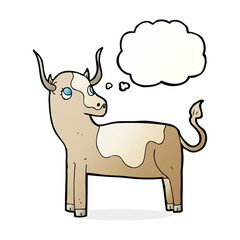 cartoon cow with thought bubble