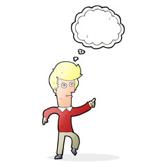 Fototapeta premium cartoon man pointing with thought bubble
