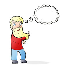 cartoon excited bearded man with thought bubble