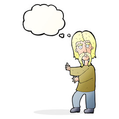 cartoon mustache man with thought bubble