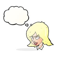 cartoon annoyed woman with thought bubble
