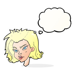 cartoon female face with thought bubble