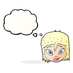 cartoon female face with thought bubble
