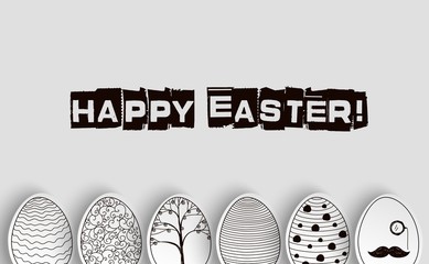 Easter eggs background with pattern coloring book on black and white