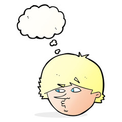 cartoon suspicious man with thought bubble