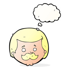 cartoon man with mustache with thought bubble