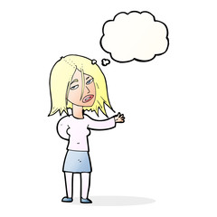 cartoon unhappy woman with thought bubble