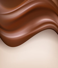 Abstract chocolate background. Wavy, creamy chocolate vertical v
