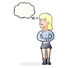 cartoon woman waiting with thought bubble