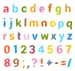 Sketched alphabet set. Lowercase letters and numbers. vector