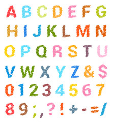 Sketched alphabet set. Lowercase letters and numbers. vector