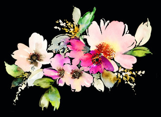 Obrazy  Akwarela ilustracja kwiaty. Skład ręczny.