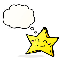 cartoon happy star character with thought bubble