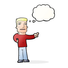 cartoon man pointing with thought bubble