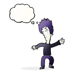 cartoon vampire man with thought bubble