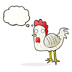 cartoon chicken with thought bubble