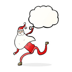 cartoon running santa with thought bubble