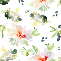 Seamless pattern with flowers watercolor. Gentle colors. Female pattern. Handmade.