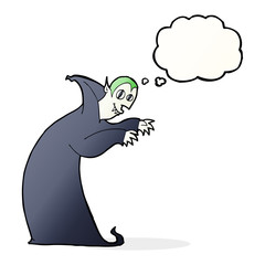 cartoon spooky vampire with thought bubble