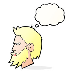cartoon man with beard with thought bubble
