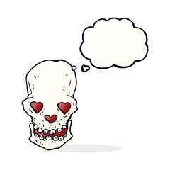 Obraz na płótnie Canvas cartoon skull with love heart eyes with thought bubble