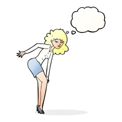 cartoon annoyed woman rubbing knee with thought bubble